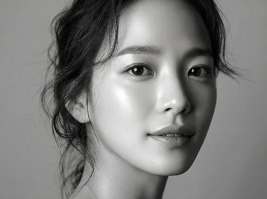JPG 편집이미지 여자 얼굴 포즈 흑백 미소 머리 눈 의료성형뷰티 편집실사 AI인물포토 AI콘텐츠 촬영기법 표정 사람 신체부위 CG 파일형식 AI포토