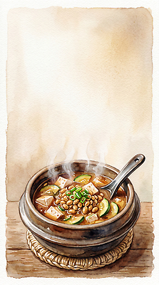 JPG 한식 채소 일러스트 수채화 식사 전통음식 맛 수증기 두부 국물 돌솥 나무탁자 뚝배기청국장 청국장 국내일러스트 AI일러스트 AI콘텐츠 전통 음식 컨셉 탁자 찌개 파일형식 가구 생활용품 오브젝트