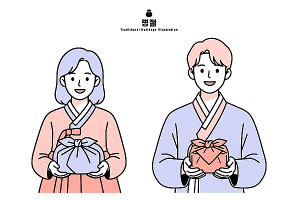 전통 여자 명절 남자 문화 일러스트 가족 한국 선물 웃음 한복 보따리 국내일러스트 AI파일 한국전통 기념일 아시아 관계 표정 사람 전통의상 파일형식 벡터 나라 이벤트