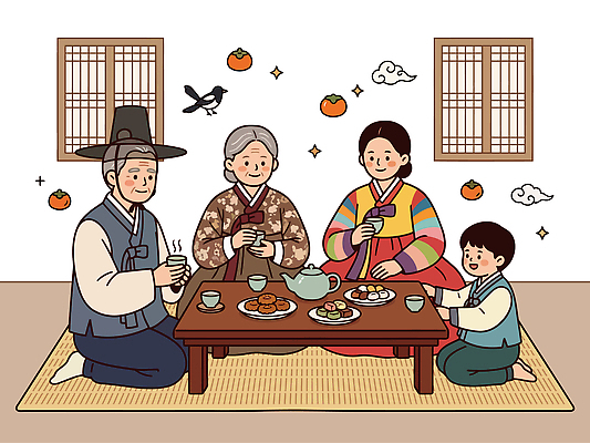 전통 옷 명절 문화 어린이 음식 일러스트 가족 놀이 식탁 디저트 한국 따뜻함 대화 웃음 추석 모임 한복 즐거움 국내일러스트 AI파일 한국전통 기념일 감정 아시아 관계 탁자 표정 말하기 사람 전통의상 파일형식 벡터 나라 가구 모션 이벤트 생활용품 오브젝트