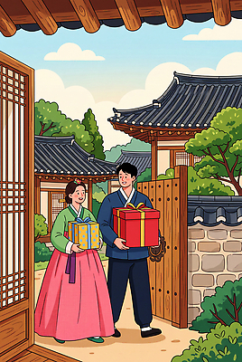 JPG 나무 전통 여자 남자 문화 일러스트 한국 선물 웃음 건물 소풍 추석 기쁨 한복 국내일러스트 AI일러스트 AI콘텐츠 식물 한국전통 건축물 명절 감정 아시아 표정 사람 야외활동 전통의상 파일형식 기념일 건축 나라 이벤트