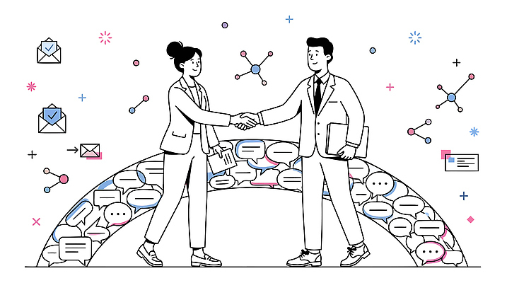 일러스트 비즈니스 통신 협력 악수 대화 협상 사람 만남 다리 연결 토론 소통 브랜딩 국내일러스트 AI파일 컨셉 말하기 손짓 파일형식 벡터 모션