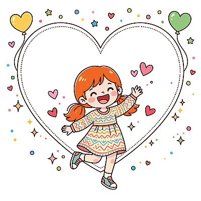 행복 별 어린이 일러스트 놀이 웃음 소녀 하트 즐거움 그림 풍선 국내일러스트 AI파일 자연요소 모양 여자 감정 표정 사람 파일형식 벡터