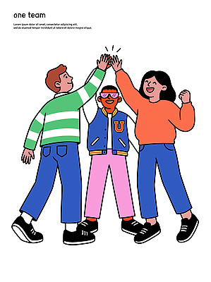 옷 일러스트 응원 협력 웃음 사람 캐주얼 친구 우정 에너지 즐거움 긍정 하이파이브 상호작용 국내일러스트 AI파일 감정 컨셉 관계 표정 손짓 파일형식 벡터 모션