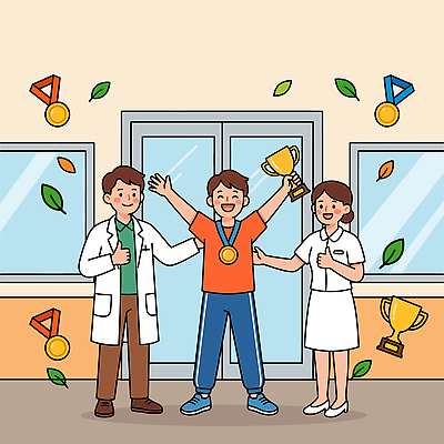 행복 다이어트 일러스트 기쁨 간호사 의사 축하 우승 결과 상패 트로피 메달 목표달성 국내일러스트 AI파일 감정 컨셉 건강 의료진 최고 상 파일형식 벡터 직업 의학
