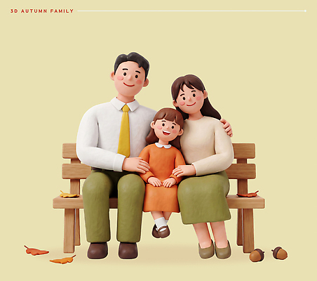 PSD 편집이미지 여자 남자 딸 행복 어린이 단풍 벤치 가족 엄마 함께함 따뜻함 사랑 웃음 부모 가을 자녀 아빠 편집3D 계절 감정 컨셉 잎 의자 관계 표정 사람 3D 파일형식 식물 가구 디지털합성 생활용품 오브젝트