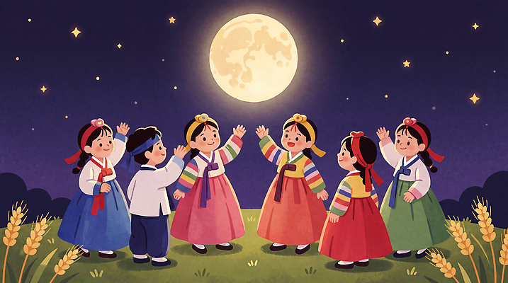 JPG 전통 별 문화 어린이 일러스트 가족 자연 놀이 한국 풍경 소녀 소년 손들기 추석 축제 기쁨 모임 보름달 달 체험 밤 한복 즐거움 소원 친목 국내일러스트 AI일러스트 AI콘텐츠 자연요소 한국전통 여자 명절 남자 감정 아시아 컨셉 관계 모션 사람 전통의상 생태계 파일형식 기념일 나라 이벤트
