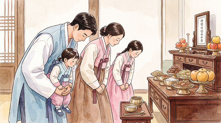 JPG 전통 여자 명절 남자 문화 음식 과일 일러스트 가족 엄마 한옥 떡 한국 따뜻함 소녀 추석 자녀 아기 아빠 한복 제사 제사상 국내일러스트 AI일러스트 AI콘텐츠 한국전통 기념일 아시아 어린이 고건축 관계 사람 전통의상 전통의례 파일형식 건축물 나라 이벤트 건축