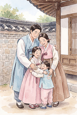 JPG 전통 여자 명절 남자 행복 문화 어린이 일러스트 가족 포옹 한옥 한국 함께함 사랑 소녀 추석 전통의상 한복 즐거움 국내일러스트 AI일러스트 AI콘텐츠 한국전통 기념일 감정 아시아 컨셉 고건축 관계 안기 사람 파일형식 건축물 나라 모션 이벤트 건축