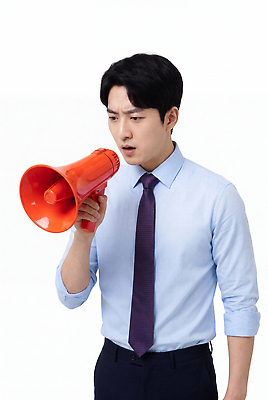 JPG 편집이미지 남자 사람 정장 확성기 목소리 소통 의료성형뷰티 편집실사 AI인물포토 AI콘텐츠 옷 컨셉 CG 파일형식 AI포토