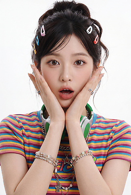JPG 모델 편집이미지 옷 여자 얼굴 포즈 장신구 팔찌 표정 헤드셋 놀람 줄무늬 머리핀 의료성형뷰티 스타일 편집실사 AI인물포토 AI콘텐츠 감정 음향기기 무늬 사람 신체부위 헤드폰 CG 파일형식 AI포토 전자제품