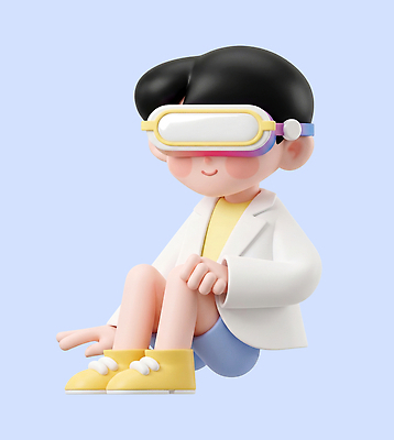 직업 남자 어린이 과학 셔츠 모션 3D 기계 가운 학자 가상현실 파일형식 VR기기 캐릭터 장비 앉기 기술 티셔츠 놀이 편집3D PSD 편집이미지 실험복 과학자 소년