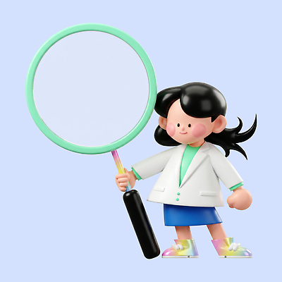 PSD 편집이미지 캐릭터 여자 과학 실험 소녀 코트 관찰 실험복 호기심 확대경 편집3D 감정 어린이 컨셉 모션 사람 3D 외투 가운 파일형식 옷 상의 디지털합성