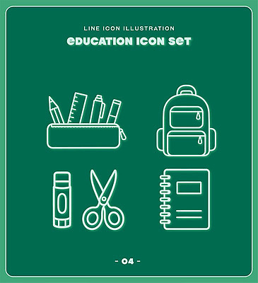 아이콘 디자인 교육 라인일러스트 학교 수업 책가방 가위 학습 필기구 공책 도구 필통 엘리먼트 준비물 2D아이콘 AI파일 가방 일러스트 문구용품 학용품 파일형식 벡터 잡화 오브젝트