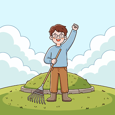 손 남자 일러스트 자연 웃음 안전 풍경 손짓 잔디 환경 도구 무덤 작업 즐거움 벌초 국내일러스트 AI파일 식물 감정 모션 표정 사람 신체부위 생태계 파일형식 벡터