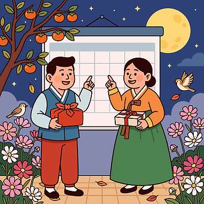 한국전통 공공시설 꽃 과일 조류 표정 선물 사람 상자 추석 달 전통의상 파일형식 벡터 명절선물 코스모스 선물상자 보름달 참새 감 추석선물 달력 한복 남자 여자 달빛 공원 일정표 웃음 문화 국내일러스트 AI파일 일러스트