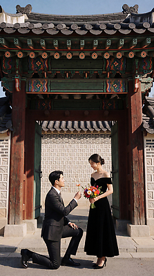 JPG 편집이미지 전통 여자 기념일 남자 행복 꽃다발 부케 결혼 프로포즈 한국 사랑 건물 궁전 무릎꿇기 약혼 의료성형뷰티 웨딩촬영 편집실사 AI인물포토 AI콘텐츠 건축물 꽃 감정 아시아 고건축 모션 사람 이벤트 CG 약속 기념사진 파일형식 AI포토 식물 건축 나라