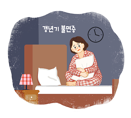 PSD 여자 감정 시계 중년 일러스트 베개 스트레스 앉기 생활 환경 방 고통 침대 잠 밤 집중 고민 갱년기 불면증 우울감 국내일러스트 가구 컨셉 침구 모션 사람 성인 질병 증상 파일형식 생활용품 의학 오브젝트