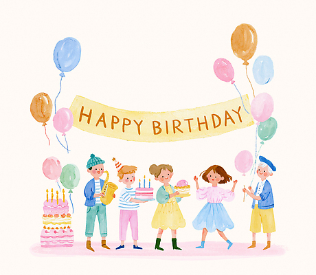 기념일 감정 음악 컨셉 관계 모션 디저트 표정 사람 이벤트 생일 파일형식 악기 들기 파티 축하 케이크 풍선 현수막 기쁨 친구 함께함 즐거움 어린이 웃음 일러스트 PSD 생일파티