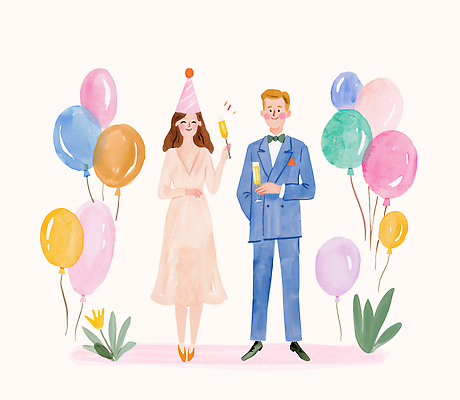 PSD 모자 여자 기념일 남자 음료 일러스트 웃음 이벤트 장식 파티 축제 축하 생일파티 생일 분위기 즐거움 풍선 잡화 감정 컨셉 표정 사람 파일형식