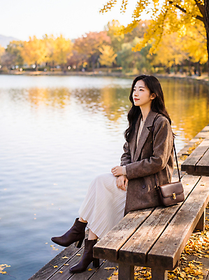 JPG 나무 편집이미지 여자 호수 단풍 벤치 자연 휴식 풍경 물 햇빛 태양 평화 가을 의료성형뷰티 스타일 편집실사 AI인물포토 AI콘텐츠 자연요소 식물 계절 컨셉 잎 의자 사람 빛 CG 생태계 파일형식 AI포토 가구 생활용품 오브젝트
