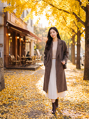 JPG 편집이미지 여자 자연 나뭇잎 거리 풍경 일상 걷기 산책 외투 카페 가을 도시 롱스커트 의료성형뷰티 편집실사 AI인물포토 AI콘텐츠 계절 상의 잎 모션 휴식 사람 라이프 치마 상점 CG 생태계 파일형식 AI포토 식물 옷 컨셉 하의 생활