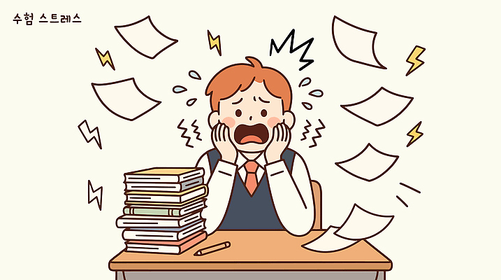 학생 종이 일러스트 수업 스트레스 학습 자료 수능 시험 불안 책상 걱정 수험생 압박 시험지 과제 국내일러스트 AI파일 교육 감정 가구 고등학생 파일형식 벡터 생활용품 청소년 사람 오브젝트