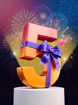 PSD 편집이미지 기념일 리본 백그라운드 기념 불꽃놀이 선물 이벤트 장식 숫자 파티 축하 생일 5 이미지편집 문자 컨셉 놀이 파일형식
