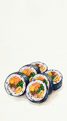 JPG 한식 채소 일러스트 밥 건강 요리 전통음식 맛 김 김밥 AI일러스트 전통 음식 컨셉 해조류 파일형식 AI콘텐츠 해양식물 수중식물 식물