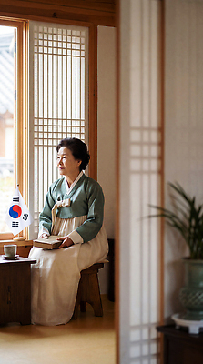 JPG 편집이미지 전통 여자 노년 한옥 한국 국기 태극기 한복 창가 광복절 혼자 의료성형뷰티 편집실사 AI인물포토 AI콘텐츠 한국전통 아시아 고건축 창문 사람 성인 공휴일 전통의상 국경일 CG 파일형식 AI포토 건축물 기념일 나라 건축 이벤트