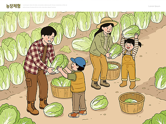식물 농업 채소 일러스트 가족 자연 부모 농장 바구니 농사 수확 작업 농부 상추 국내일러스트 AI파일 직업 산업 관계 생태계 파일형식 벡터
