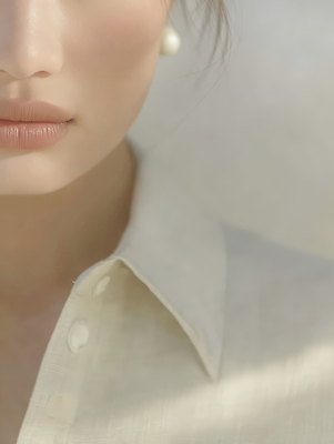 JPG 모델 편집이미지 근접촬영 화장 귀걸이 보석 피부 모던 블라우스 턱선 의료성형뷰티 미니멀 편집실사 AI인물포토 AI콘텐츠 뷰포인트 상의 장신구 신체부위 뷰티 광석 CG 턱 파일형식 AI포토 옷 사람