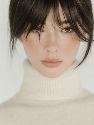 JPG 모델 편집이미지 헤어스타일 패션 뷰티 머리 흰색 터틀넥 모던 의료성형뷰티 미니멀 편집실사 AI인물포토 AI콘텐츠 컬러 신체부위 스웨터 CG 파일형식 AI포토 상의 사람 옷