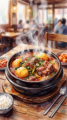 감정 음식 컨셉 채소 식재료 관계 탁자 상점 파일형식 AI콘텐츠 찌개 국물 육류 감자 식당 밥 반찬 뜨거움 한식 재료 식탁 식사 맛 요리 친구 가족 즐거움 AI일러스트 일러스트 JPG 감자탕
