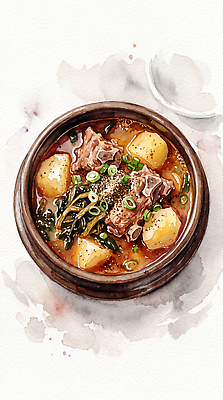 전통 식기 한식 음식 채소 식재료 찌개 파일형식 AI콘텐츠 된장찌개 육류 감자 파 국물 재료 전통음식 그릇 양념 건강 식사 영양 AI일러스트 일러스트 JPG 감자탕