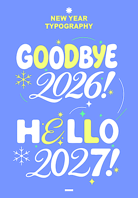 디자인 일러스트 텍스트 타이포그라피 파란색 희망 축하 변화 해피뉴이어 연말 연초 2026년 2027년 국내일러스트 AI파일 문자 감정 컬러 컨셉 새해인사 연도 파일형식 벡터 새해 인사 예절