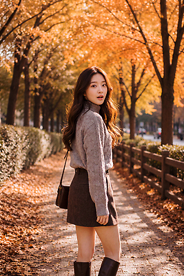 JPG 편집이미지 공원 여자 길 단풍나무 풍경 치마 산책 가을 스웨터 외출 의료성형뷰티 편집실사 AI인물포토 AI콘텐츠 나무 계절 공공시설 단풍 상의 하의 휴식 사람 CG 파일형식 AI포토 식물 옷 컨셉 잎 시설