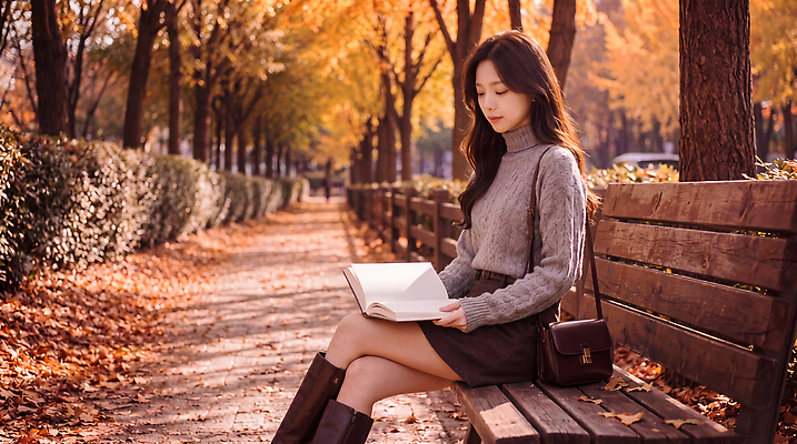 JPG 편집이미지 공원 여자 길 벤치 단풍나무 휴식 나뭇잎 책 독서 햇빛 산책 가을 떨어짐 의료성형뷰티 편집실사 AI인물포토 AI콘텐츠 나무 계절 공공시설 컨셉 단풍 잎 의자 사람 빛 CG 파일형식 AI포토 식물 가구 시설 생활용품 오브젝트