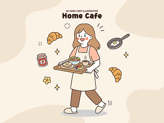 여자 커피 음식 일러스트 아침 디저트 쟁반 샌드위치 요리 사람 일상 걷기 크루아상 즐거움 브런치 홈카페 국내일러스트 AI파일 주간 감정 음료 빵 모션 라이프 식사 카페 파일형식 벡터 자연요소 생활 상점
