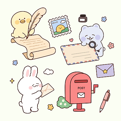 동물 캐릭터 일러스트 곰 문구용품 편지봉투 오리 사랑 친구 우체통 마음 토끼 우편물 그림 소통 깃펜 국내일러스트 AI파일 감정 컨셉 포유류 관계 조류 봉투 반려동물 편지 오브젝트 파일형식 벡터