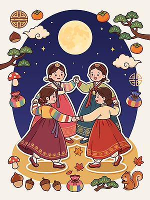 나무 전통 여자 문화 과일 일러스트 가족 놀이 한국 풍경 소녀 친구 추석 손잡기 축제 보름달 달 춤 저녁 전통의상 한복 즐거움 강강술래 풍요 국내일러스트 AI파일 자연요소 식물 한국전통 명절 감정 아시아 어린이 컨셉 관계 모션 문화예술 사람 전통놀이 밤 야간 파일형식 벡터 기념일 나라 이벤트