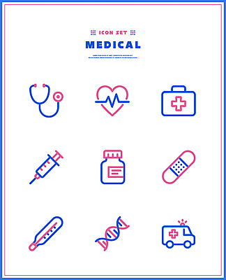 기호 선 분홍색 일러스트 의학 주사기 치료 파란색 세트 약 심장 맥박 온도계 DNA 구급차 간호 오브젝트 응급치료 국내일러스트 AI파일 문자 컬러 의료기기 자동차 장기 생명공학 파일형식 벡터 육상교통 신체 교통수단 교통