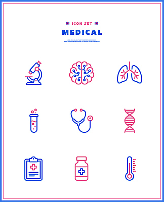 선 분홍색 과학 일러스트 의학 청진기 건강 현미경 파란색 세트 약 의사 허파 일기 체온계 DNA 오브젝트 시험관 뇌 국내일러스트 AI파일 컬러 의료기기 실험기구 의료진 호흡기관 온도계 생명공학 파일형식 벡터 직업 장기 신체