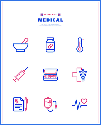 선 분홍색 일러스트 의학 건강 주사기 치료 파란색 세트 약 진료 약병 온도계 오브젝트 진료기록부 처방전 국내일러스트 AI파일 컬러 의료기기 병 파일형식 벡터 식기
