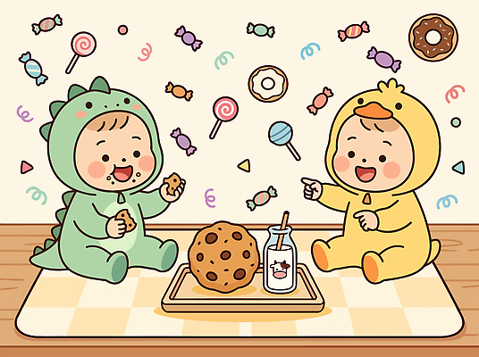 어린이 패턴 일러스트 놀이 디저트 오리 사탕 웃음 친구 쿠키 귀여움 놀이방 방 아기 쌍둥이 즐거움 공룡 국내일러스트 AI파일 감정 음식 컨셉 무늬 가족 관계 파충류 조류 표정 사람 파일형식 벡터 동물