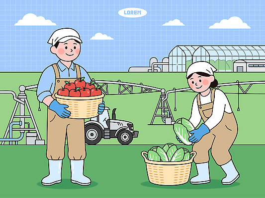 식물 손 여자 남자 채소 일러스트 농작물 농장 바구니 기계 수확 잡기 작업 사과 농부 양배추 트랙터 온실 국내일러스트 AI파일 직업 농업 과일 모션 사람 신체부위 농기계 특수차량 파일형식 벡터 산업 자동차 육상교통 교통수단 교통