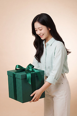 JPG 편집이미지 손 여자 감정 선물 미소 웃음 사람 선물상자 상자 의료성형뷰티 편집실사 AI인물포토 AI콘텐츠 표정 신체부위 CG 파일형식 AI포토