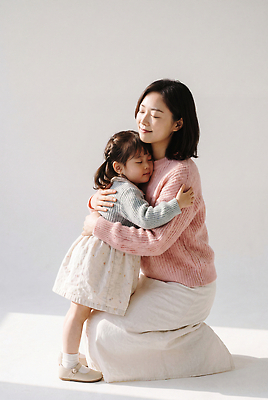 JPG 편집이미지 여자 딸 행복 어린이 가족 포옹 모녀 엄마 사랑 자녀 의료성형뷰티 편집실사 AI인물포토 AI콘텐츠 감정 관계 안기 사람 CG 파일형식 AI포토 모션