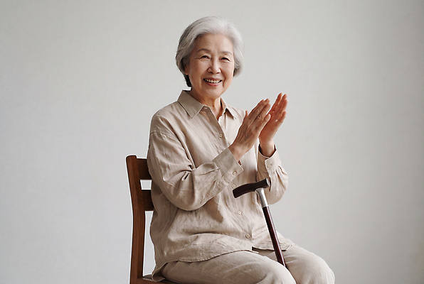 JPG 편집이미지 손 여자 노년 행복 할머니 의자 미소 웃음 사람 앉기 박수 의료성형뷰티 편집실사 AI인물포토 AI콘텐츠 감정 가구 모션 표정 손짓 성인 신체부위 CG 파일형식 AI포토 생활용품 오브젝트