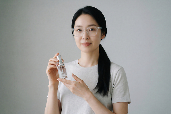 JPG 편집이미지 여자 안경 포즈 표정 들기 뷰티 화장품 회색 상품 피부 피부관리 스킨케어 의료성형뷰티 세럼 편집실사 AI인물포토 AI콘텐츠 잡화 컬러 모션 사람 신체부위 CG 파일형식 AI포토